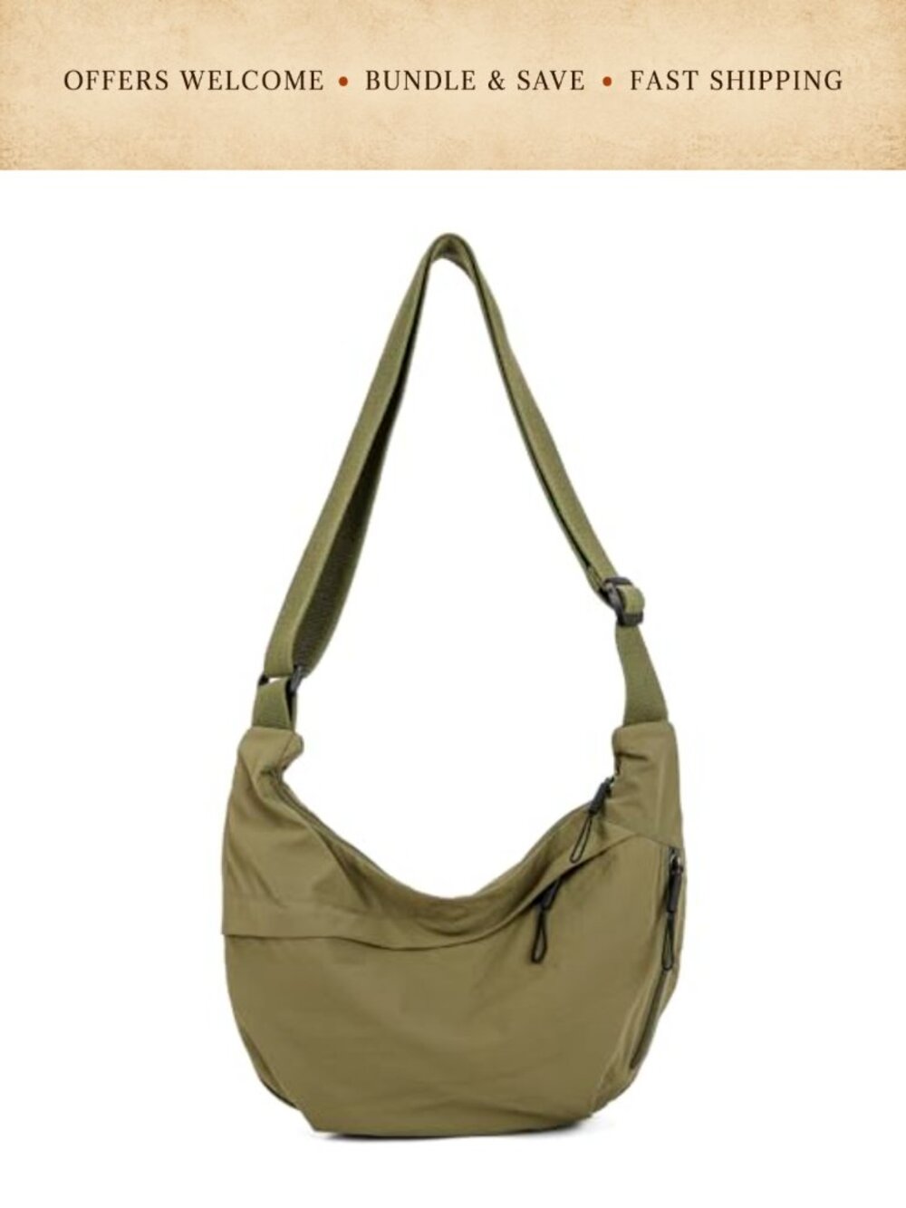 Nylon Crossbody Bag Crescent Sling Hobo Multi-Pocket Lightweight